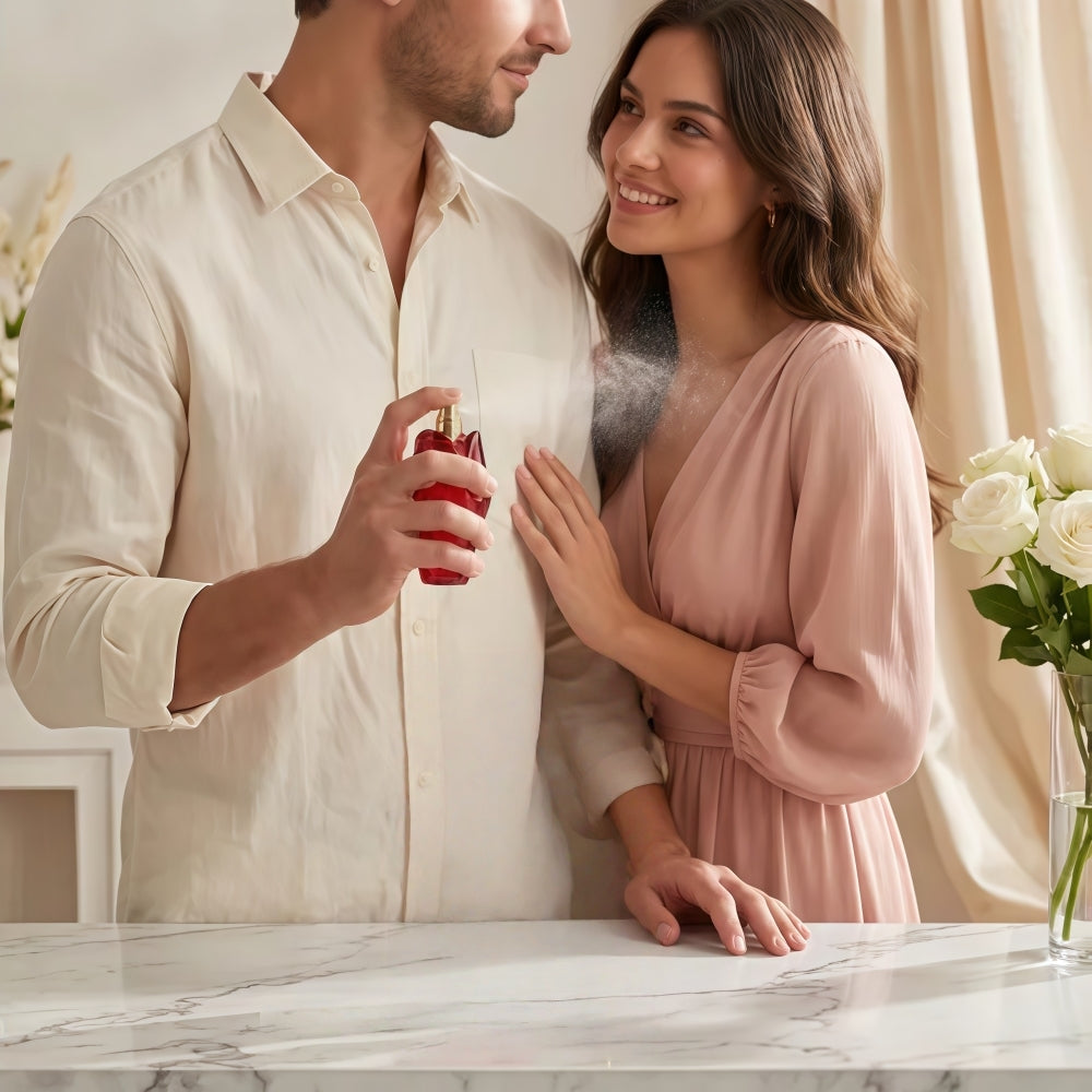 Close up of the luxurious rose-shaped perfume bottle for women.