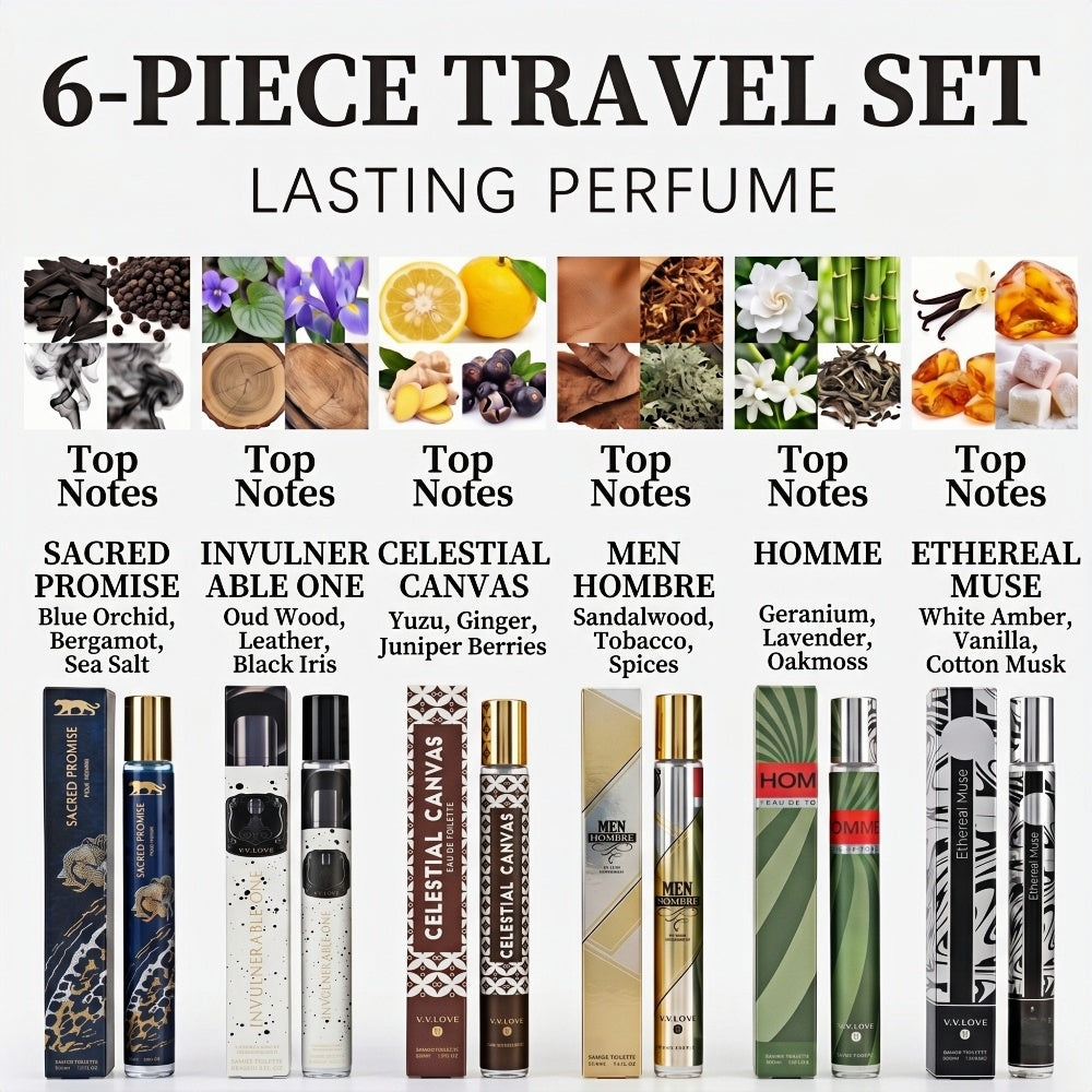 Men's Pheromone Cologne Gift Set – 6 x 1.2 oz, Long-Lasting Woody Fragrance with Lavender & Cedarwood