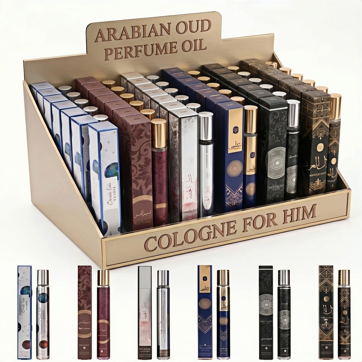 Men's Arabic Perfume Gift Set – 6 x 1.2 oz, Long-Lasting Amber & Oud Cologne Collection