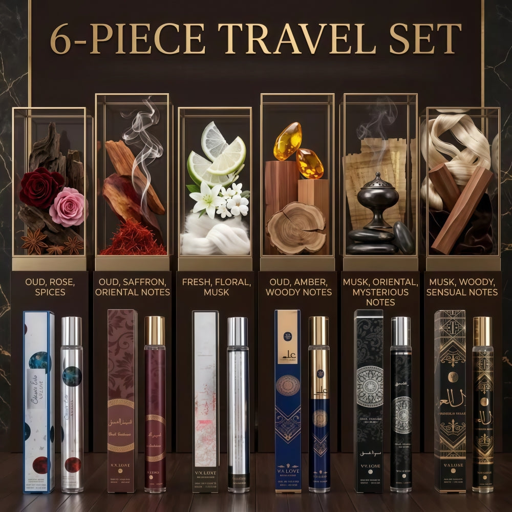 Men's Arabic Perfume Gift Set – 6 x 1.2 oz, Long-Lasting Amber & Oud Cologne Collection