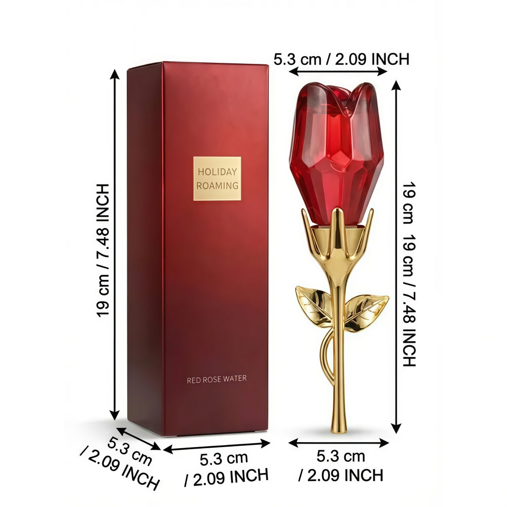 Close up of the luxurious rose-shaped perfume bottle for women.